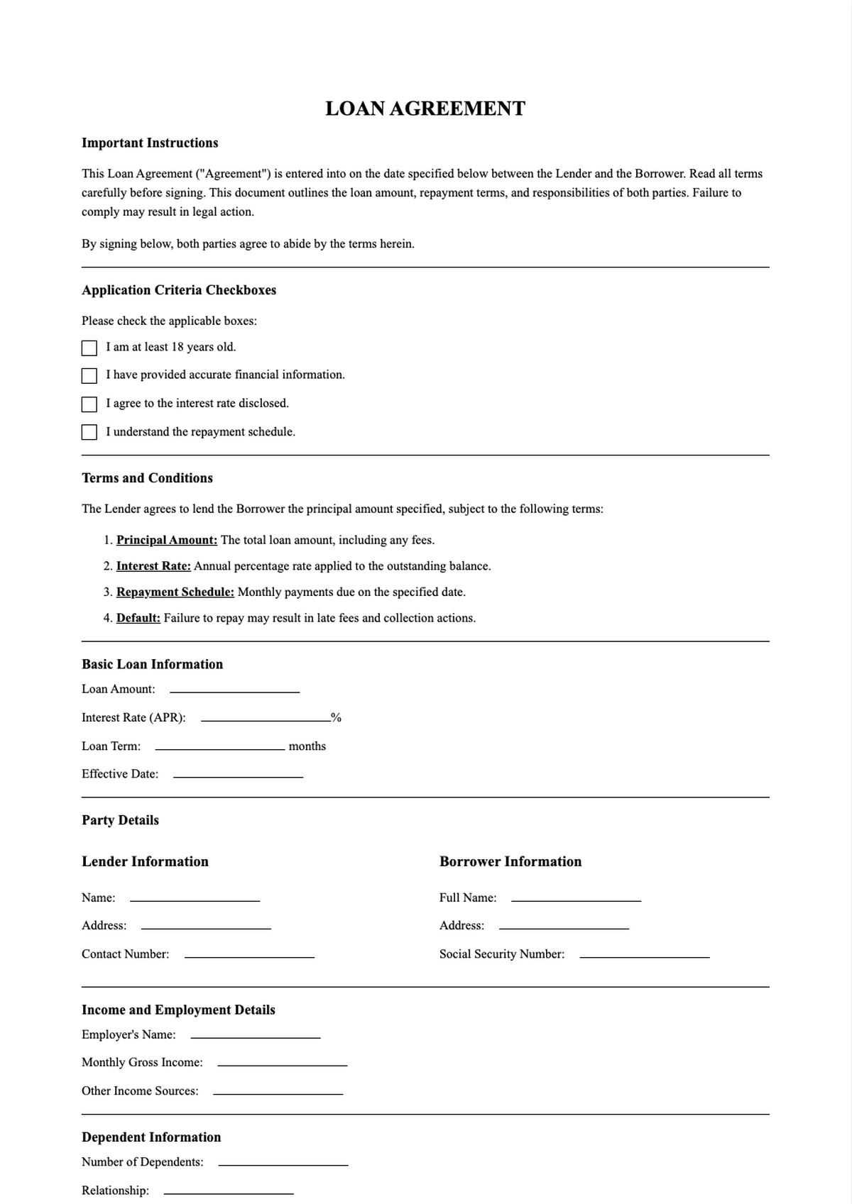 Consumer loan application form with personal and employment details sections_variant_2